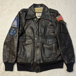 Vintage Pack-In A-2 Bomber Flight Jacket Aviation Genuine Leather Patches 36 War